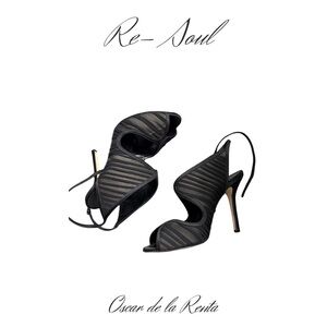 Oscar de la Renta Striped Black Heels